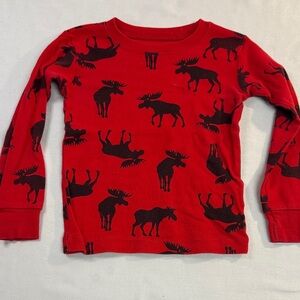 Little Blue House - 2T Cozy Red Moose Long Sleeve Ribbed Knit Kids Tee